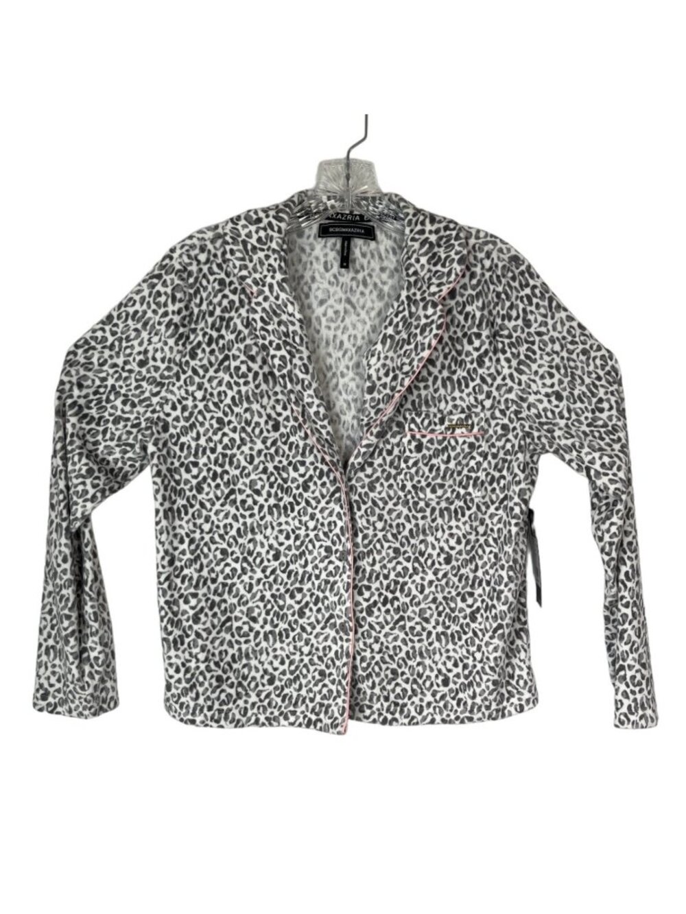 BCBGMaxAzria Button Front Pajama Shirtā Top Medium White Gray New Leopard